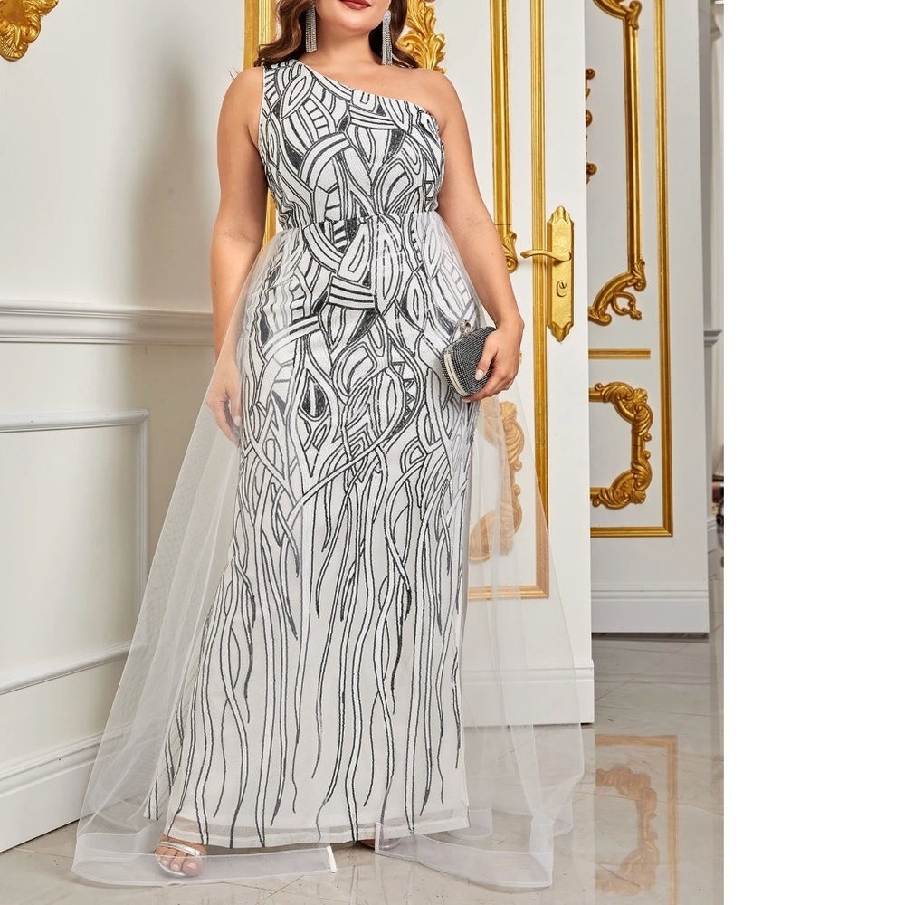 One Shoulder Split Thigh Sequins Formal Dress In … - image 5